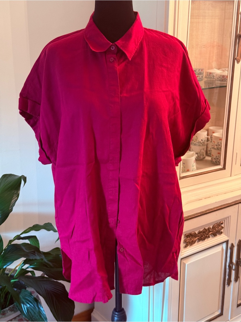 Ralph Lauren Short-Sleeve Button Down Shirt — Fuchsia